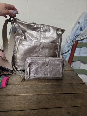 The Sak Metallic Silver Crossbody with Matching Wallet